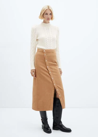 Mango Buttoned Corduroy Skirt Medium Brown