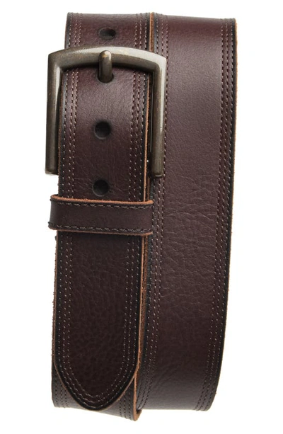 Frye 38mm Triple Stitch Leather Strap Belt In Brown / Dark Antique Brass