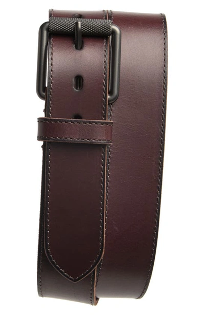 Frye 38mm Roller Buckle Stitched Leather Belt In Brown / Dark Gunmetal