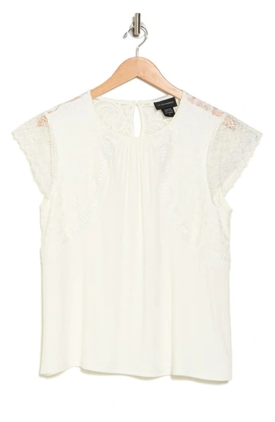 Forgotten Grace Lace Cap Sleeve Mixed Media Top In White