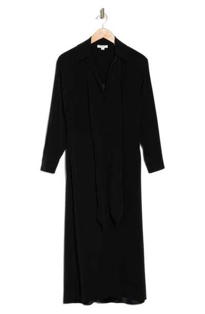 Vince Split Neck Long Sleeve Dress In Black