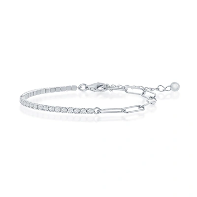 Simona Sterling Silver 2mm Half Tennis & 3.5mm Paperclip Anklet In White