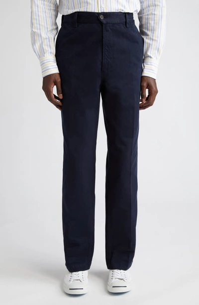 Drake's Flat Front Peached Cotton Chino Pants In Dark Navy