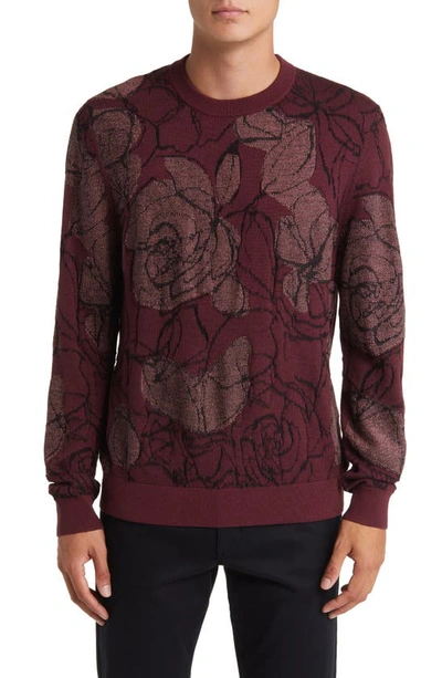 Ted Baker Floral Jacquard Crewneck Sweater In Maroon