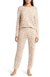 Nordstrom Brushed Hacci Pajamas In Ivory Egret Velvet Cheetah