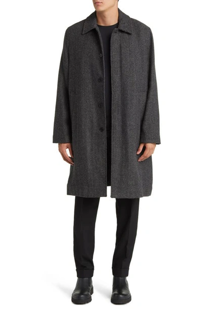 Wax London Chester Wool Herringbone Coat In Black/ Grey