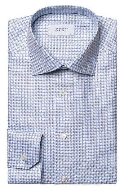 Eton Contemporary Fit Houndstooth Check Cotton Dress Shirt In Lt/ Pastel Blue