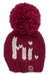 Pine + Poppy Babies' Hi Holiday Intarsia Pompom Hat In Deep Red