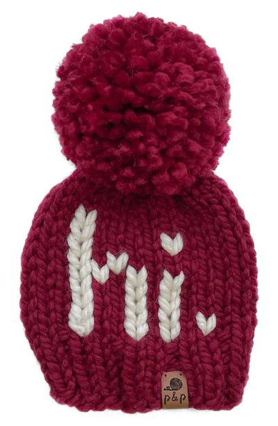 Pine + Poppy Babies' Hi Holiday Intarsia Pompom Hat In Deep Red