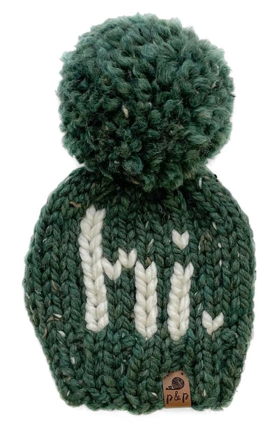 Pine + Poppy Babies' Hi Holiday Intarsia Pompom Hat In Hunter Green