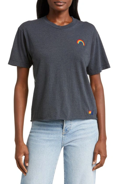 Aviator Nation Embroidered Rainbow T-shirt In Charcoal