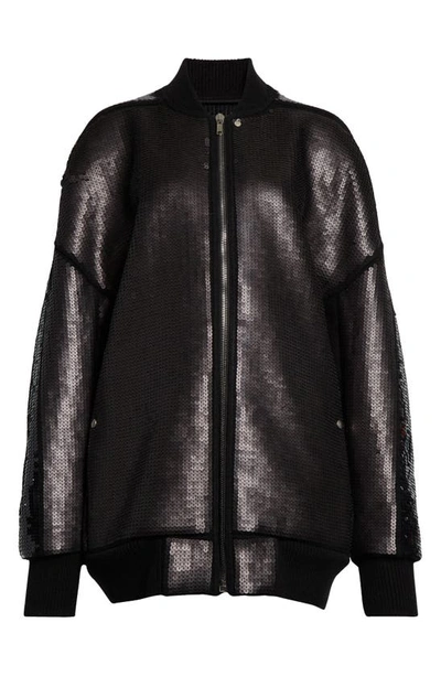 Rick Owens Sequin Oversize Wool Bomber Jacket In 099909 Black/black Matte/shiny Black