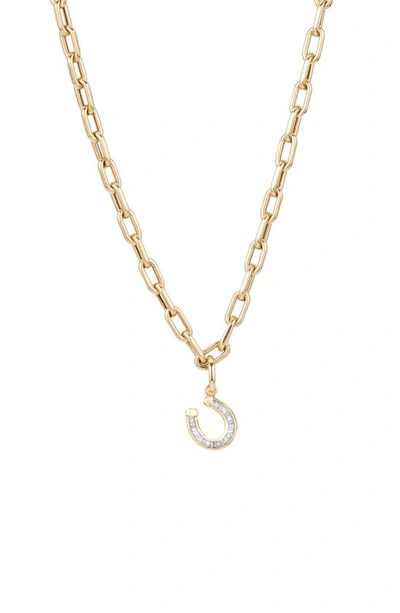 Adina Reyter 14k Gold Baguette Diamond Horseshoe Hinged Pendant Necklace In Yellow Gold