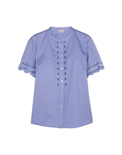 Temperley London Solid Color Shirts & Blouses In Sky Blue