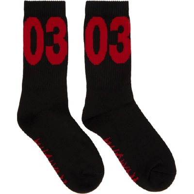 032c Black And Red Big Logo Cotton Socks In Black/red