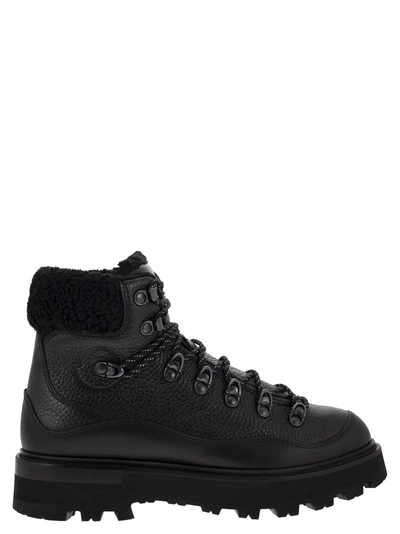 Moncler Peka Trek Leather Hiking Boots In Black