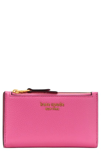 Kate Spade Small Roulette Pebble Leather Bifold Wallet In Pink Cloud