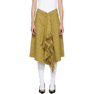 Balenciaga Ruffle-detail Checked Wool Skirt In Yellow