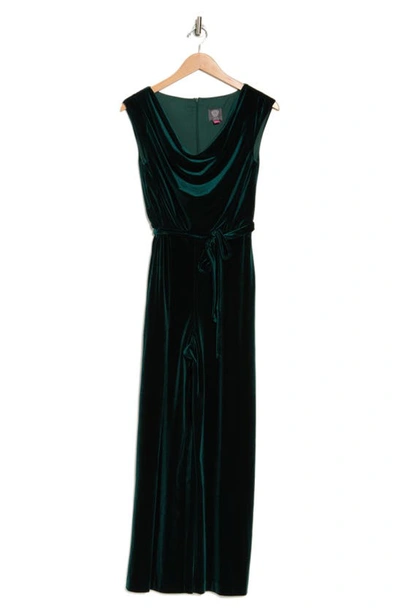 Vince Camuto Cowl Neck Velvet Jumpsuit In Hunter