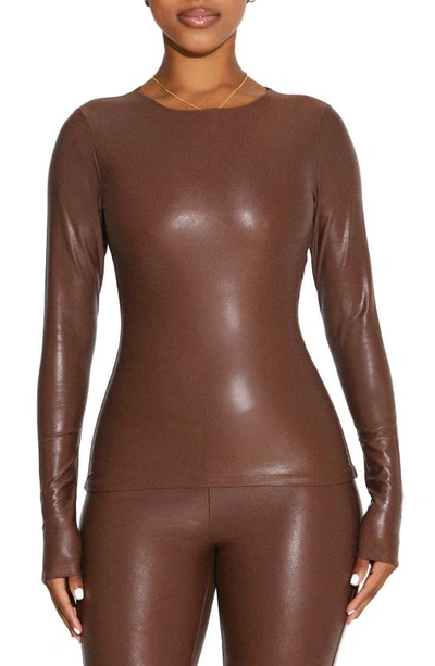 N By Naked Wardrobe That Extra Drip Faux Leather Top In Brown