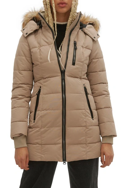 Noize Hannah Faux Fur Trim Hooded Parka In Sand