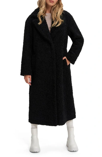Noize Franny Faux Shearling Coat In Black