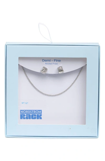 Nordstrom Rack Demifine Huggie Hoop Earrings & Necklace Set In Silver