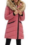 Noize Gigi Vegan Faux Fur Trim Quilted Parka In Mauvewood