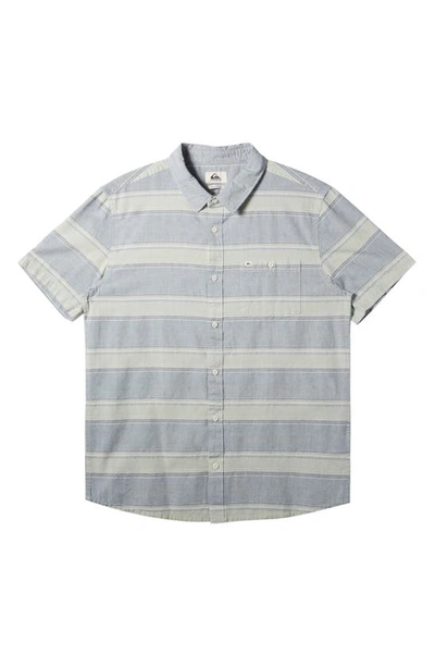 Quiksilver Cali Sunrise Stripe Short Sleeve Button-up Shirt In Bering Sea