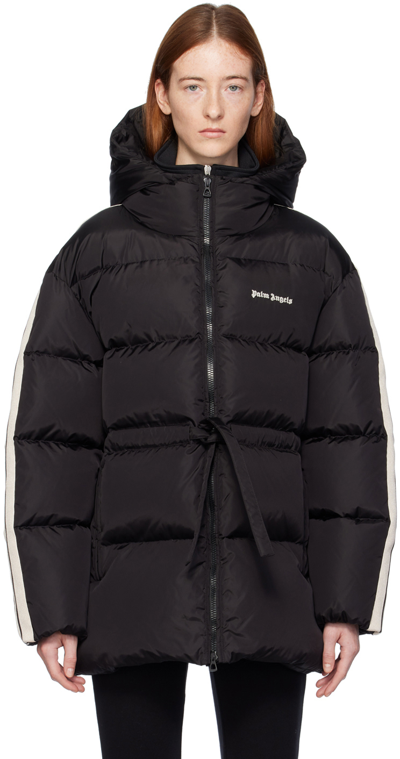 Palm Angels Belted Nylon Down Jacket In Black