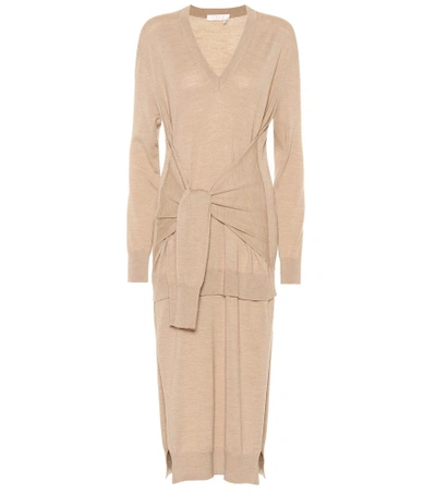 Chloé Wool Midi Dress In Beige