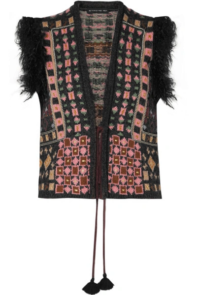 Etro Faux Fur-trimmed Jacquard-knit Vest In Fantasia