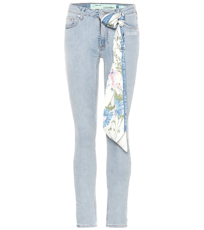 Off-white Cropped Jeans With Scarf In Light Blue