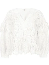 Ganni Jerome Flared Lace Blouse In White