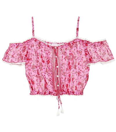 Poupette St Barth Honey Printed Cotton Crop Top In Pink
