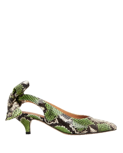 Ganni Bow-detailed Snake-effect Leather Pumps In Snake Print