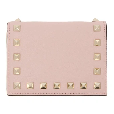 Valentino Garavani Valentino Pink  Small Rockstud French Flap Wallet In W34 Water R