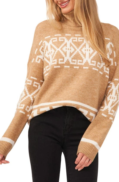 Cece Fair Isle Turtleneck Jumper In Latte Heather