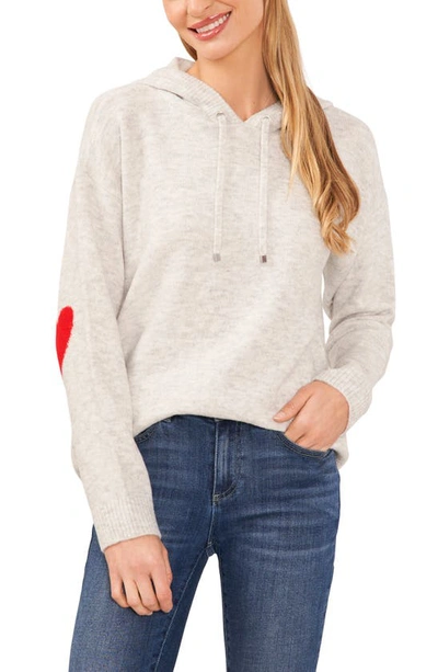 Cece Heart Elbow Knit Hoodie In Silver Heather