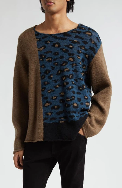 Undercover Leopard Spot Oversize Wool Crewneck Sweater In Beige