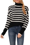 Cece Stripe Turtleneck Sweater In Rich Black