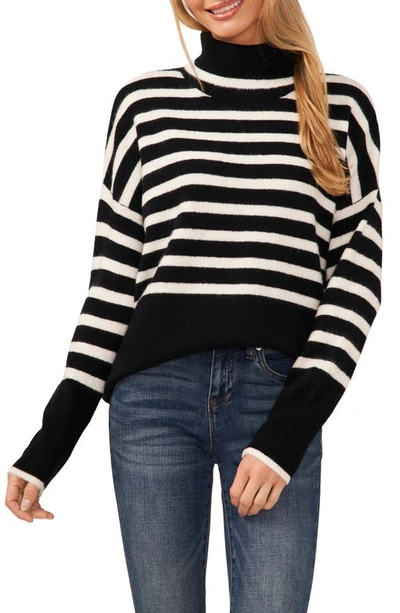 Cece Stripe Turtleneck Sweater In Rich Black