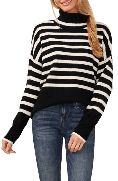 Cece Stripe Turtleneck Jumper In Rich Black