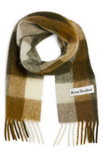 Acne Studios Plaid Wool Blend Scarf In Taupe/ Green/ Black
