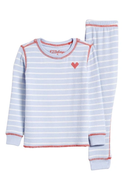 Pj Salvage Kids' Stripe Long Sleeve Fitted Pajamas In Blue Mist