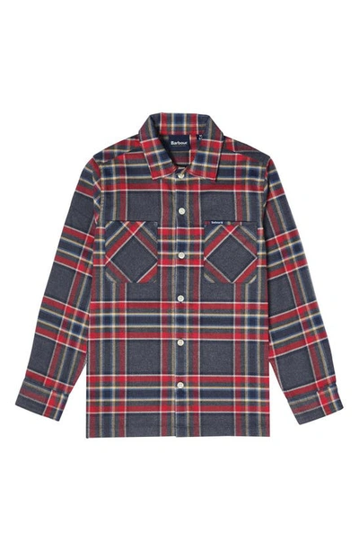 Barbour Kids' Portdown Plaid Cotton Button-up Shirt In Grey Marl