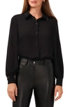 Halogen Beaded Collar Long Sleeve Button-up Georgette Shirt In Rich Black