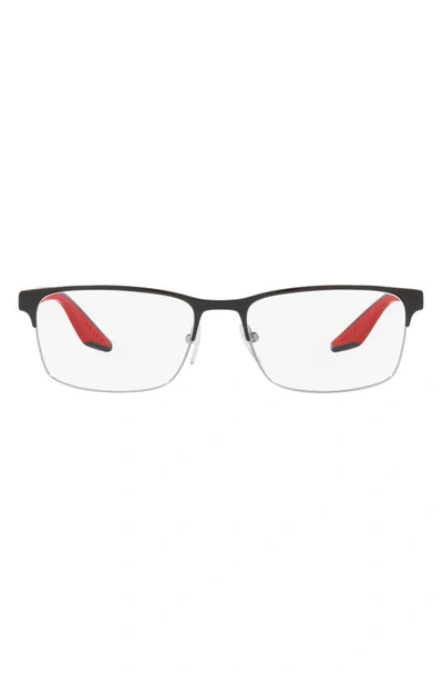 Prada 57mm Rectangular Optical Glasses In Silver