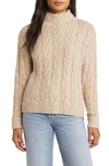 Caslon Cable Knit Funnel Neck Sweater In Tan Doeskin Heather