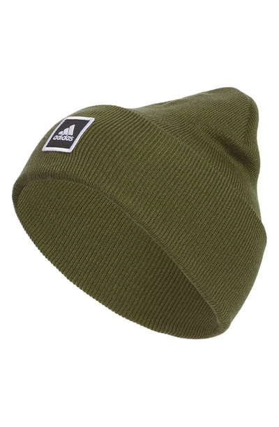 Adidas Originals Embroidered Logo Wide Cuff Beanie In Green/ Black/ White